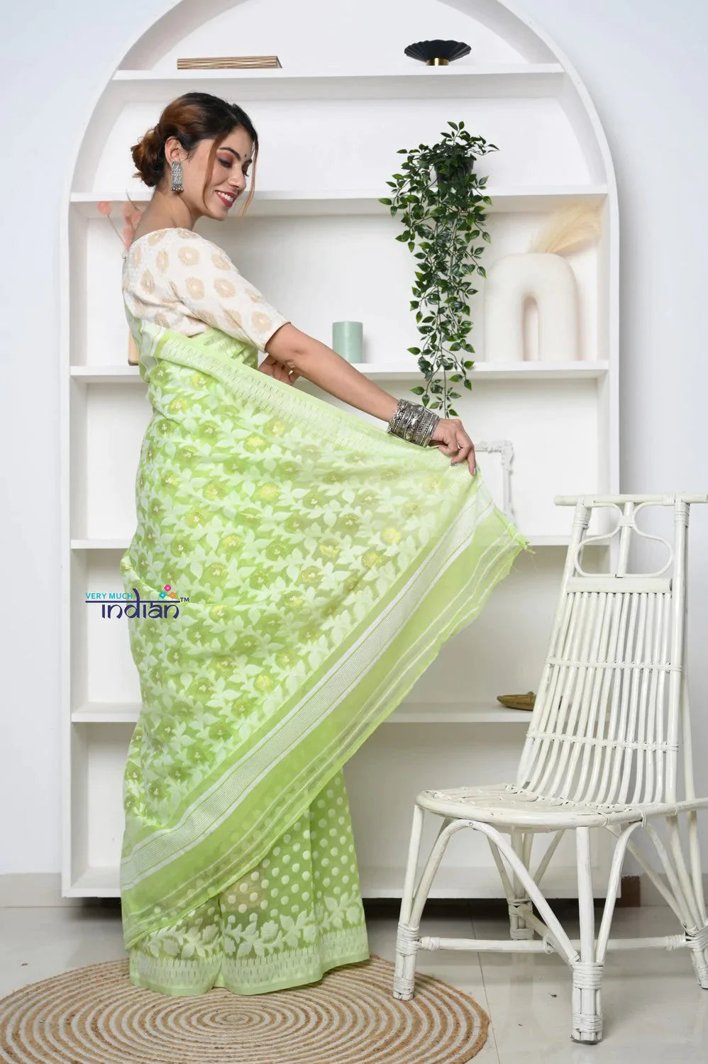 PREMIUM! Pastel Mint Green Jamdhani Cotton Saree With Beautiful Pallu* - qrack theme