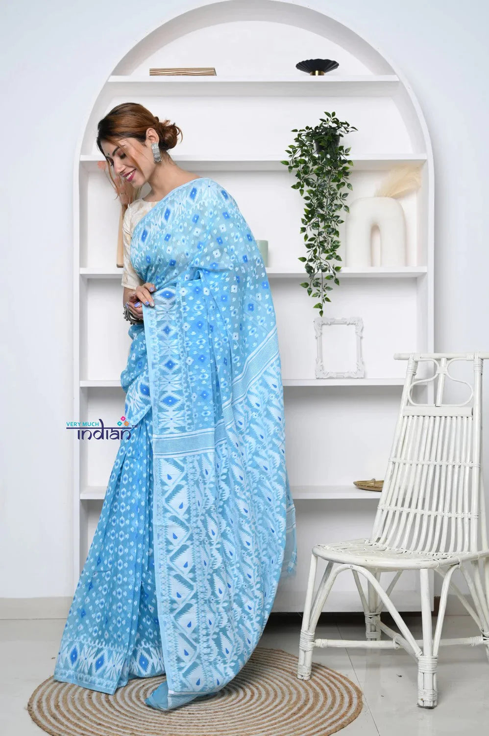 PREMIUM! Sky Blue Jamdhani Cotton Saree With Beautiful Pallu* - qrack theme