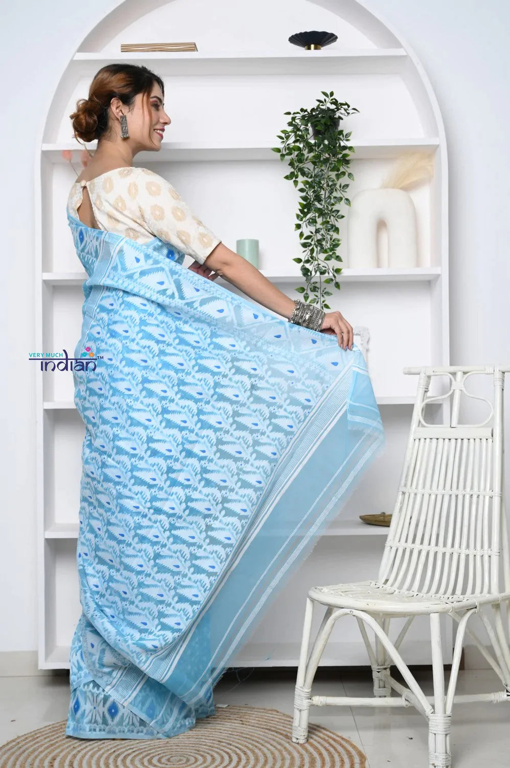 PREMIUM! Sky Blue Jamdhani Cotton Saree With Beautiful Pallu* - qrack theme